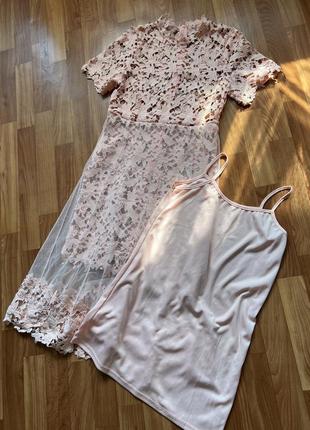 Сукня пастельна міді+під низ плаття на бретельках міні, розмір m