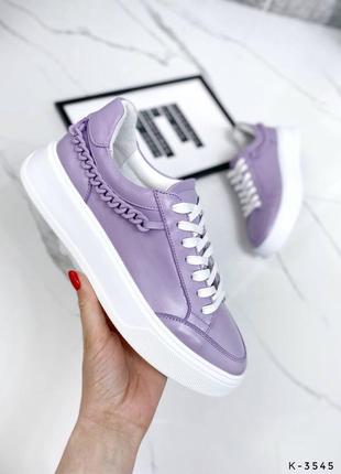 Стильные фиолетовые кеды/кроссовки женские, весеннево-осенны,деми, кожаные/кожа-женская обувь1 фото