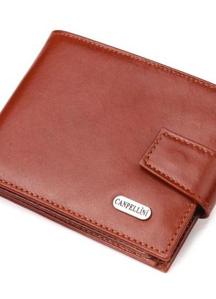 Компактний чоловічий гаманець із натуральної гладкої шкіри canpellini 21508 світло-коричневий