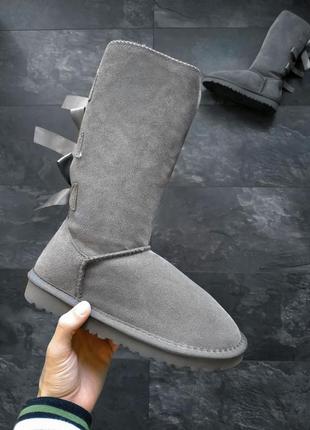 Ugg bailey bow 3 сумерек, женские зимние угги 3 банта, высокие серые с мехом