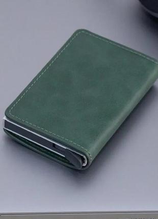Кардхолдер механічний для банківських карток, чохол металевий для карток cardholder гаманець колір: зелений2 фото