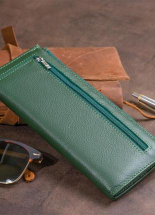 Горизонтальный тонкий кошелек из кожи унисекс st leather 19328 зеленый7 фото