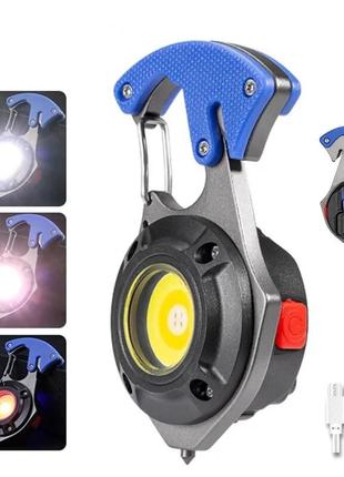 Аккумуляторный led фонарик  с карабином w5143 с type-c (7 режимов, карабин, отвертки) синий