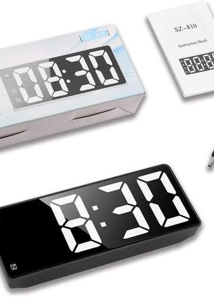 Настільний годинник електронний, led-дисплей, будильник, термометр (sz-810) чорний2 фото