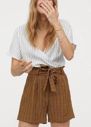 Мега модные шорты h&m полоски коричневые кэжуалы вискоза размер xs-s