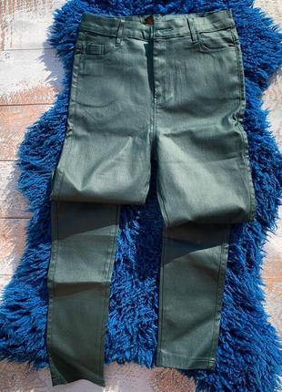 Зеленые кожаные джинсы с напылением экокожи