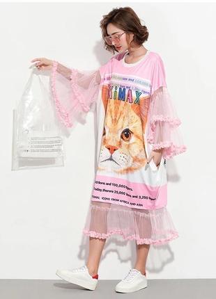Сукня,платье,туника,сарафан с кошкой,с котом,с фатином,пышное платьице на лето6 фото