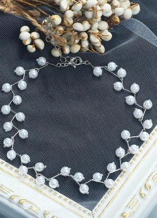 Чокер ожерелье жемчуг серебристое на шею5 фото
