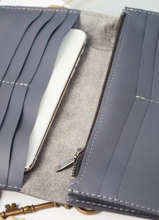 Серый кожаный кошелек длинный с совой | серый кошелек с тиснением, женский кошелек ручной работы3 фото