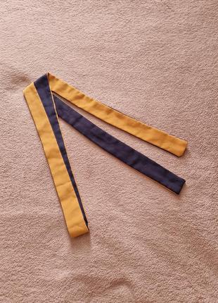 Ремінь пояс стрічка твіллі 155×4 см віскоза тканина шовк темно-синій гірчичний
