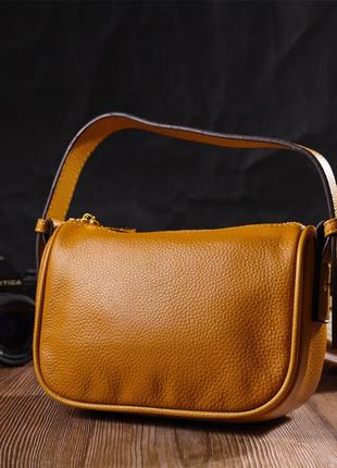 Красивая сумка на плечо кросс-боди из натуральной кожи 22100 vintage желтая7 фото