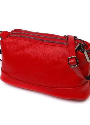 Яркая сумка на три отделения из натуральной кожи 22102 vintage красная