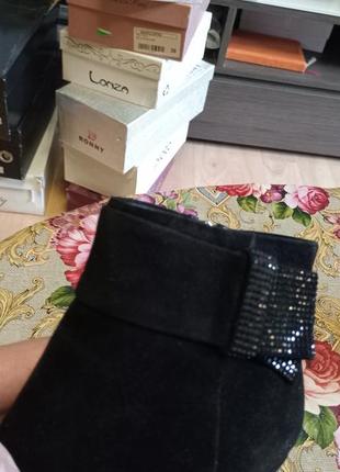 Замшевые полусапожки на тонкетке, со стразами сбоку, р. 37