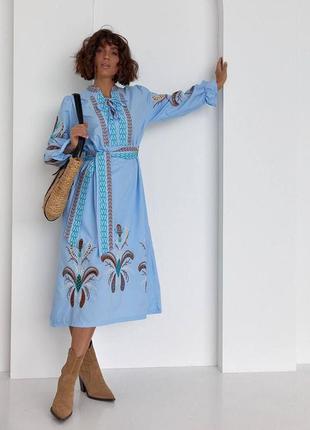 Платье вышиванка белая голубая длинная миди zara туречкова люкс качество хлопок4 фото