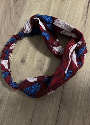 Чалма пов’язка резинка на голву солоха бордова  марсала з квітами