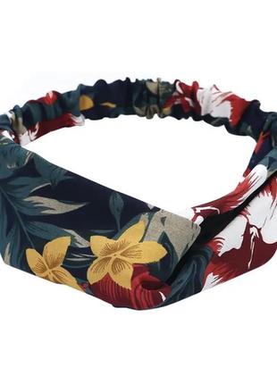 Чалма пов’язка резинка на голву солоха синя червона  з квітами