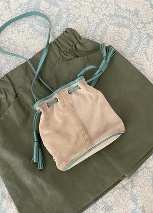 Стильная маленькая замшевая кожаная сумочка мешочек через плечо4 фото