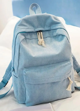 Жіночий блакитний вельветовий рюкзак-код 3-395