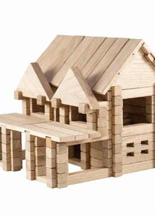 Дерев'яний конструктор "будиночок з балконом" igroteco 900248, 136 деталей2 фото