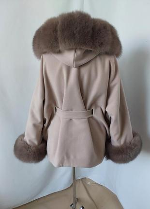 Изысканное кашемировое пончо, пальто комбинированное с мехом финского песца, 42-56 размеры7 фото