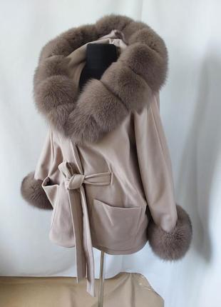 Изысканное кашемировое пончо, пальто комбинированное с мехом финского песца, 42-56 размеры2 фото