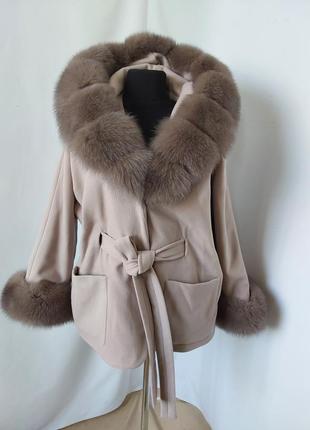 Изысканное кашемировое пончо, пальто комбинированное с мехом финского песца, 42-56 размеры5 фото