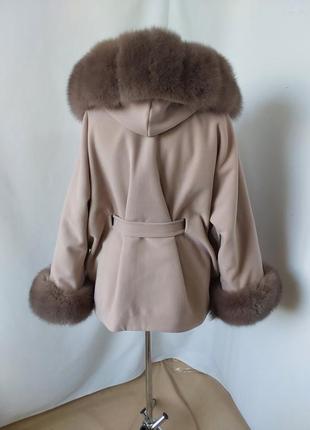 Изысканное кашемировое пончо, пальто комбинированное с мехом финского песца, 42-56 размеры6 фото