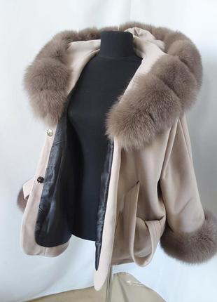 Изысканное кашемировое пончо, пальто комбинированное с мехом финского песца, 42-56 размеры10 фото