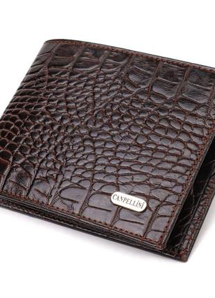 Модний гаманець для чоловіків із натуральної шкіри з тисненням під крокодила canpellini 21926 коричневий