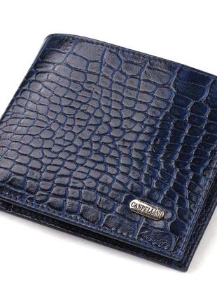Красивый горизонтальный мужской бумажник среднего размера из натуральной кожи с тиснением под крокодила