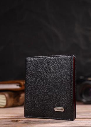 Интересное портмоне для мужчин в комбинации двух цветов из натуральной зернистой кожи canpellini 21741 черное6 фото