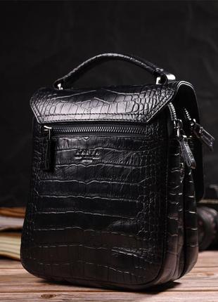 Вертикальная мужская сумка из натуральной кожи с тиснением под крокодила karya 21945 черный8 фото