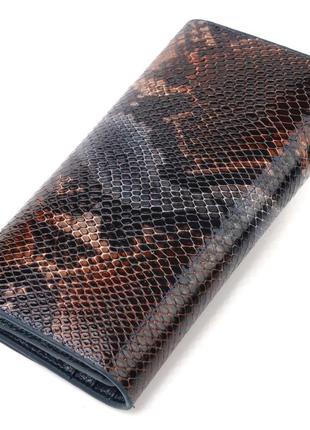 Красивый вместительный женский кошелек из натуральной кожи с тиснением под змею canpellini 21663 разноцветный2 фото