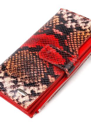 Функциональный женский кошелек из натуральной кожи с тиснением под змею canpellini 21638 разноцветный