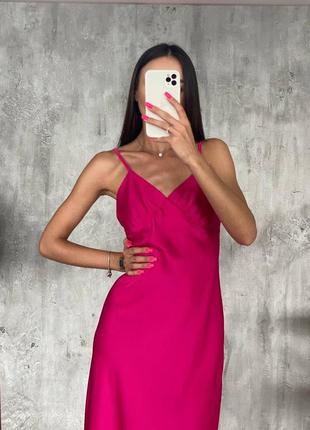 Платье малина комбинация розовая миди шелковый шелковый шелк2 фото