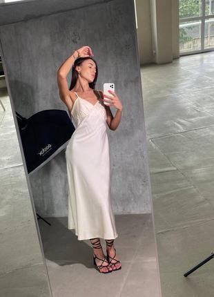 Платье миди беж бежевое комбинация шелк шелковая