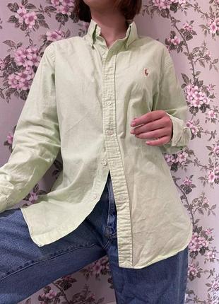 Оверсайз салатовая рубашка slim fit polo ralph lauren с мужского плеча/коттоновая рубашка/очень приятная рубашка3 фото