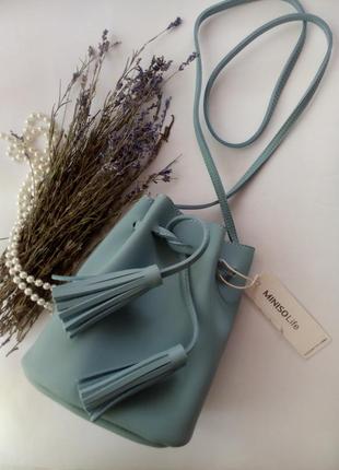 Cумка miniso мешок на завязках голубая, оригинал, новая, экокожа1 фото