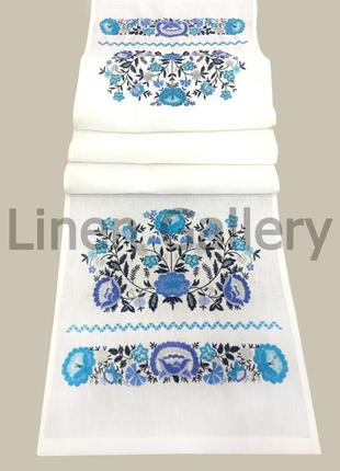 Рушник з синьою вишивкою "квітковий" льняний, галерея льону