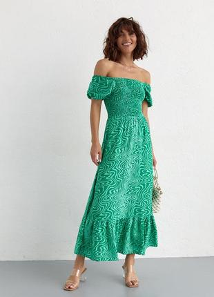 Летнее платье макси с эластичным верхом - изумрудный цвет, l (есть размеры)1 фото
