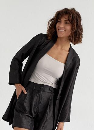 Женский костюм с удлиненным пиджаком и шортами - черный цвет, m (есть размеры)3 фото