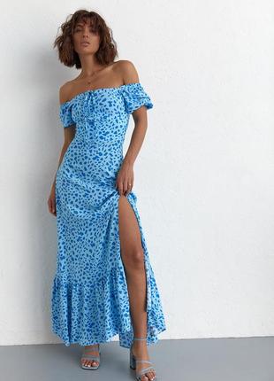 Довге плаття з оборкою та розрізом — блакитний колір, l (є розміри)4 фото