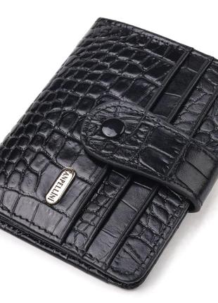 Компактний гаманець із натуральної шкіри з тисненням під крокодила canpellini 21684 чорний