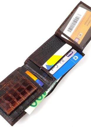 Фактурний чоловічий гаманець без застібки горизонтального формату з натуральної шкіри з тисненням під крокодила4 фото