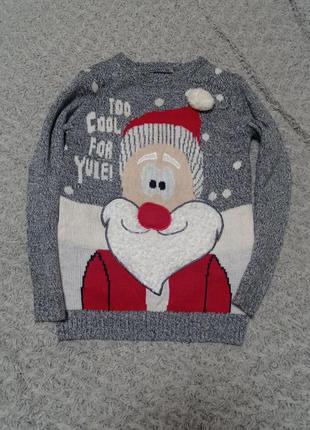 Новогодний свитер с дедом морозом, санта клаус 9-10 лет