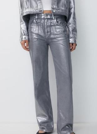 Металізовані срібні джинси жіночі pull&bear