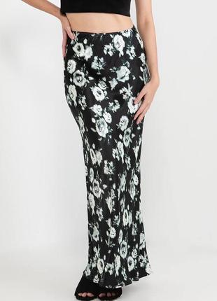 Красивая юбка длинная по фигуре сатин принт цветы 8 с1 фото