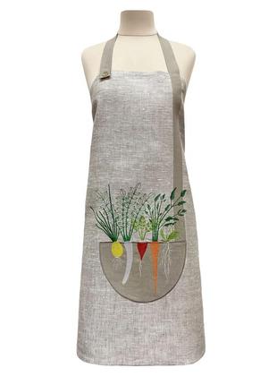 Фартук с вышивкой "овощи" серый меланж льняной, галерея льна