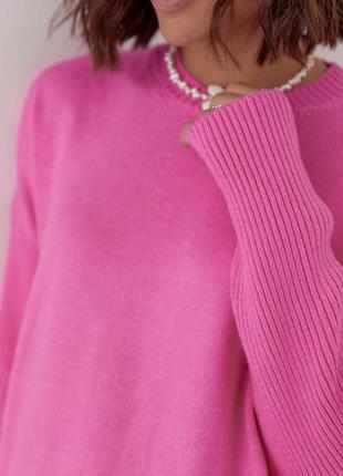 Женский вязаный джемпер oversize - розовый цвет, l (есть размеры)4 фото