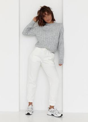 Трикотажные штаны-джоггеры с начесом - белый цвет, l/xl (есть размеры)3 фото